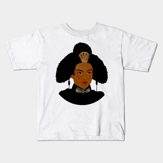 Afro Space Queen Kids T-Shirt by Galaxy Gray Shop